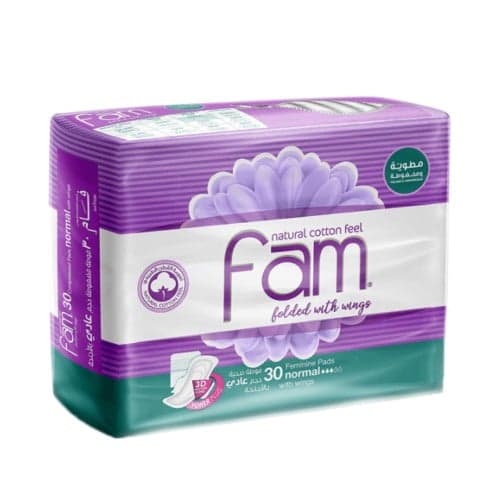 Fam – 30 Compressed Folded Sanitary Pads with Wings – Normal Size
