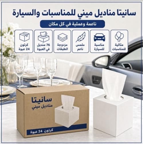 Carton – Sanita Mini Tissues for Occasions & Car – 76 2-Ply Sheets per Pack (24 Packs)