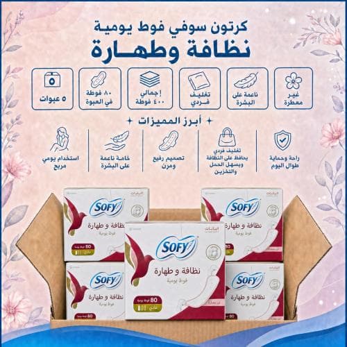 كرتون | سوفي | فوطه يومية نظافة و طهارة | 80 فوطة يومية ( 5 عبوات )