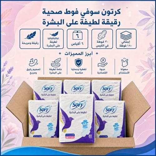 كرتون | سوفي | فوط صحية رقيقة لطيفة على البشرة - 30 فوطة ( 6 أكياس )